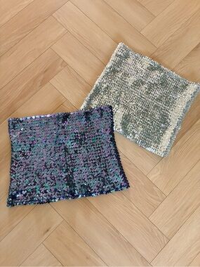 Vintage Sequins Metallic Crop Tube Top Set Bundle sz M